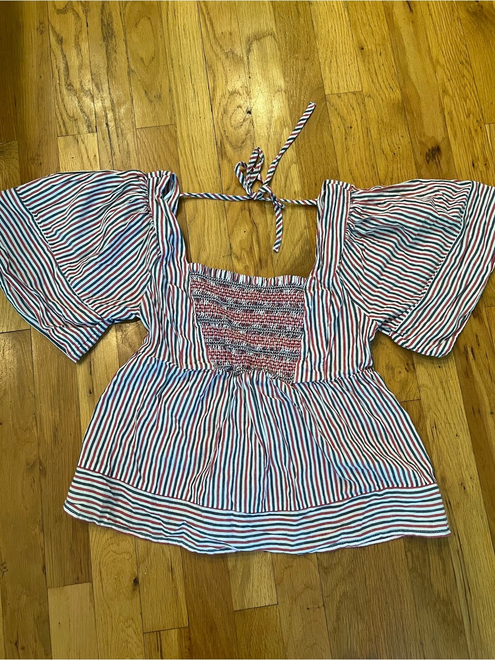 Old Navy Red, Blue & White Striped Smocked Top